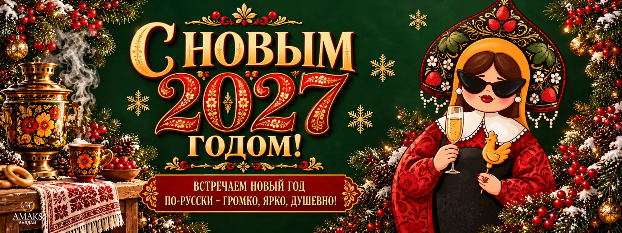 С Новым 2027 годом! Встречаем Новый год по-русски — громко, ярко, душевно. АМАКС Валдай